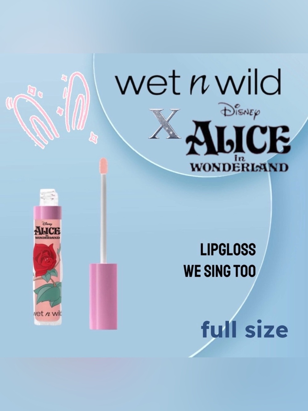 🇺🇸🆕📦NIB WET N WILD x Alice |FULL| Shinny light pink Lipgloss we sing too